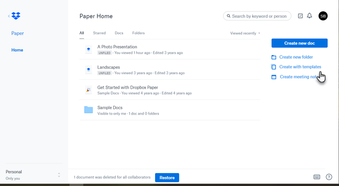 Dropbox Paper Document Management Systems