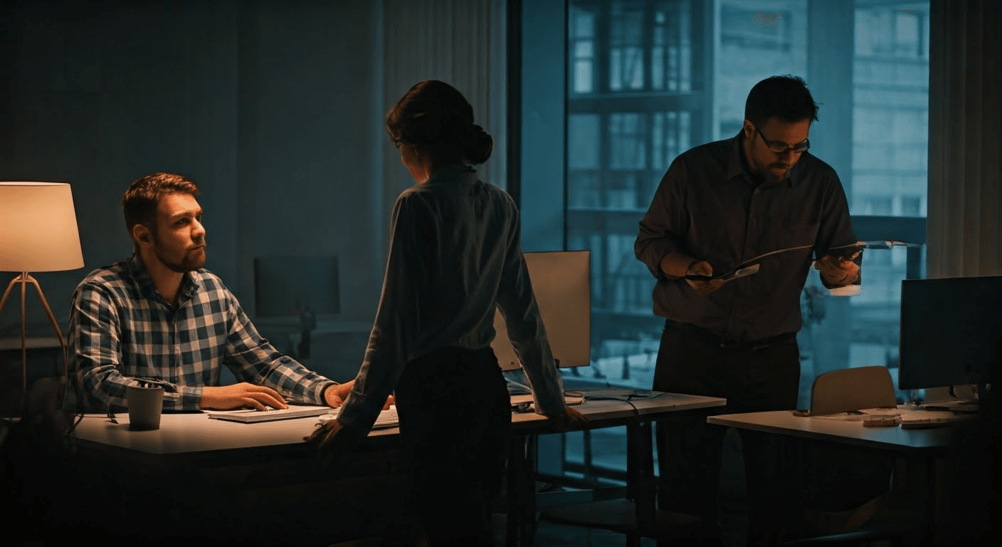 Employees collaborating on IT strategies