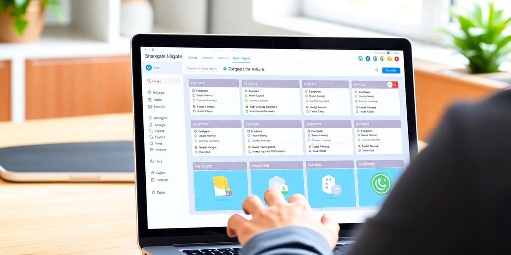 User using Sharegate Migrate on a laptop.