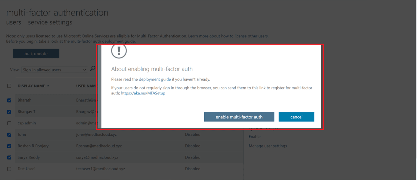 Step 6 - Step 6: Enable MFA for selected users - step by step guide to configuring user multi factor authentication m...