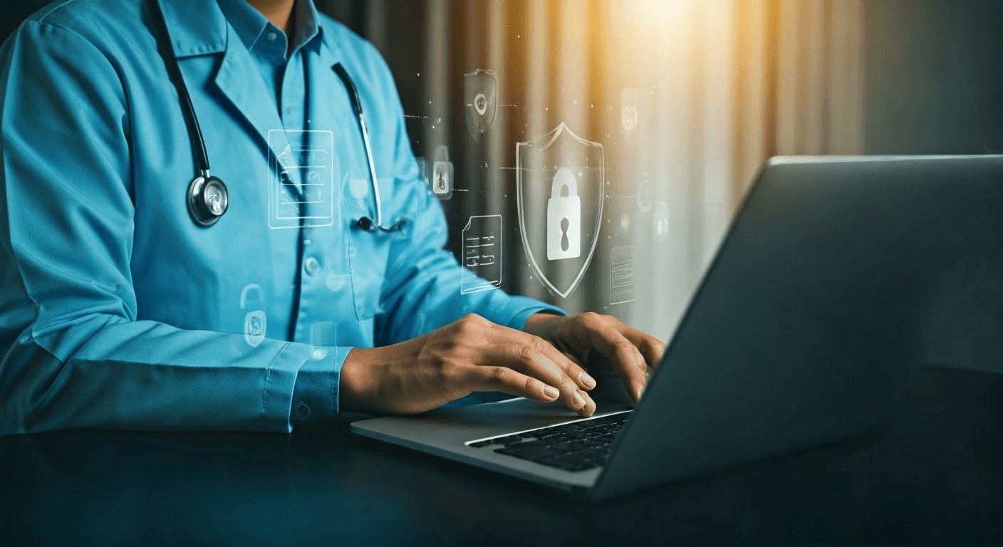 Healthcare professional ensuring data security