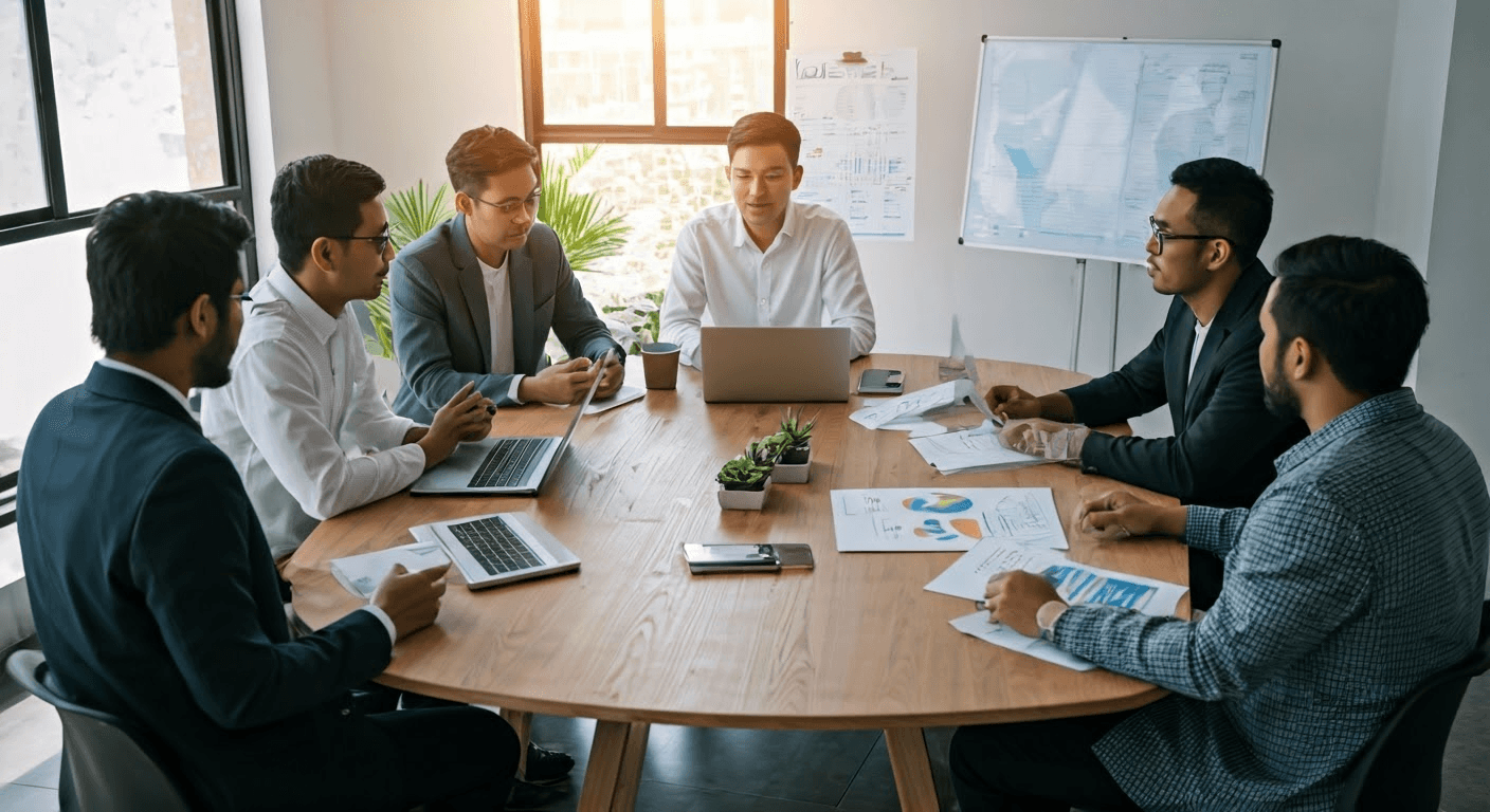 Team discussing outsourcing strategies