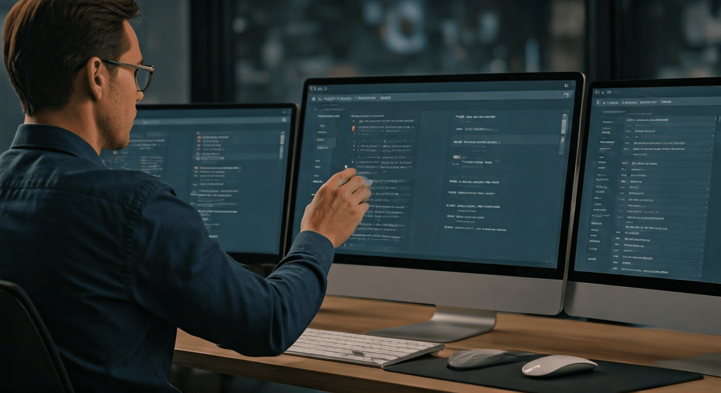 Technician setting up help desk software