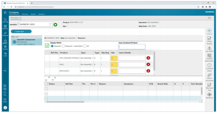 Siemens Opcenter (formerly Camstar) MES Tool
