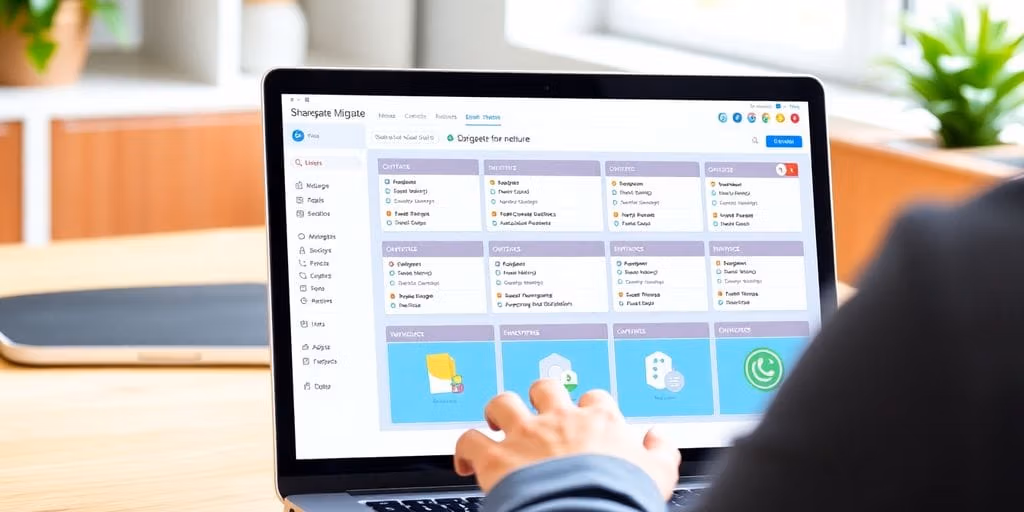 User using Sharegate Migrate on a laptop.
