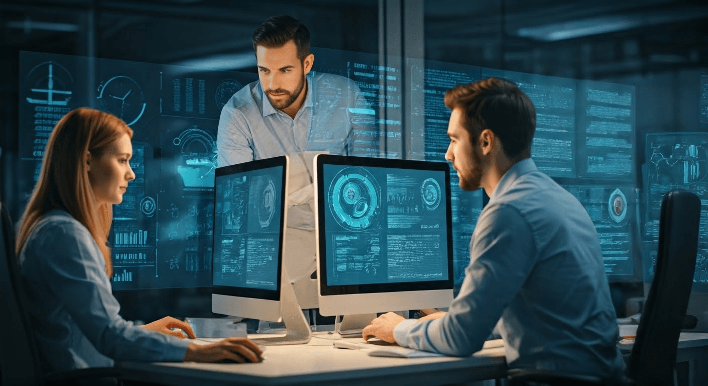 IT professionals collaborating in an office.