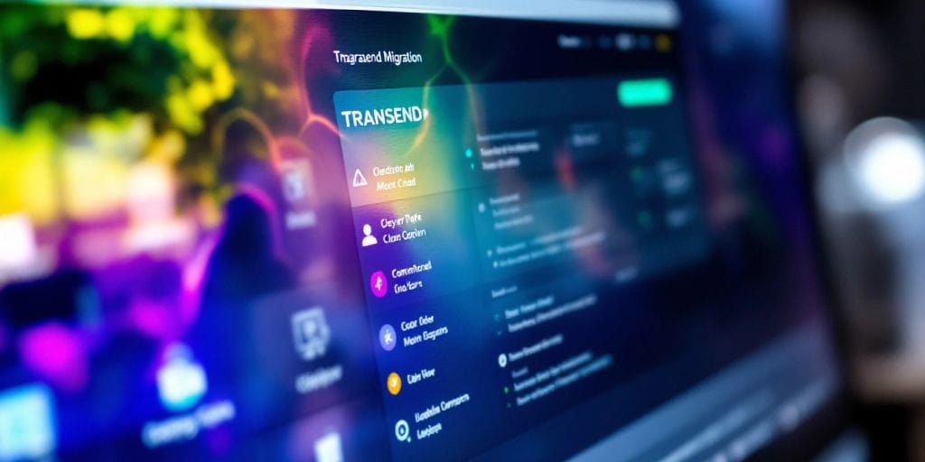 Computer screen with TRANSEND migration tool interface.