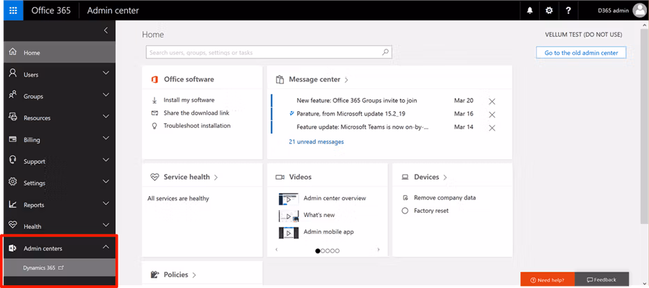 Office 365 Admin Center