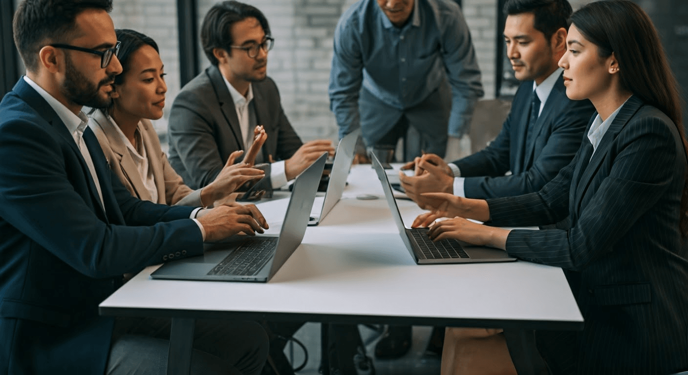 Business professionals discussing IT support