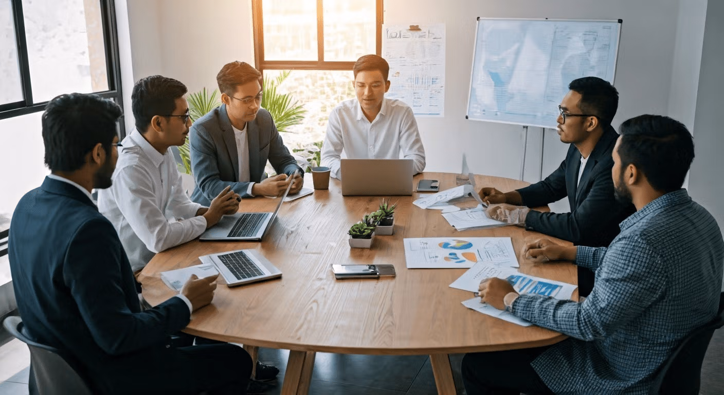 Team discussing outsourcing strategies